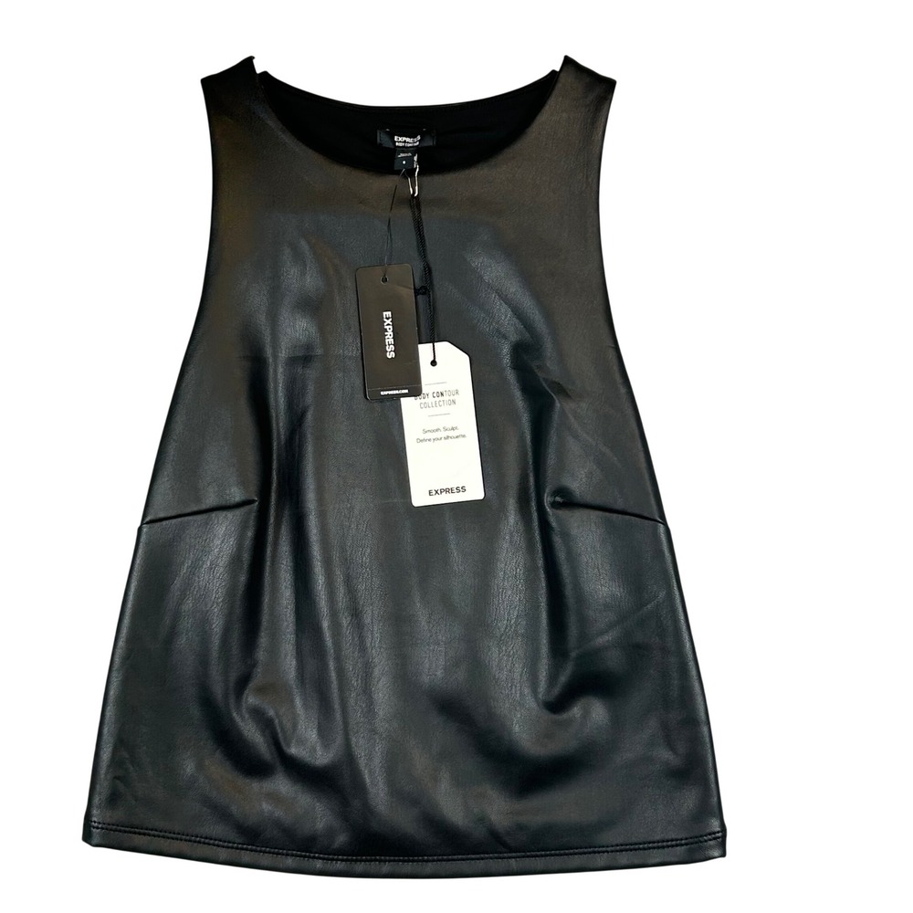 Express Body Contour Faux Leather Sleeveless Top Black Small‎ NWT 09619067